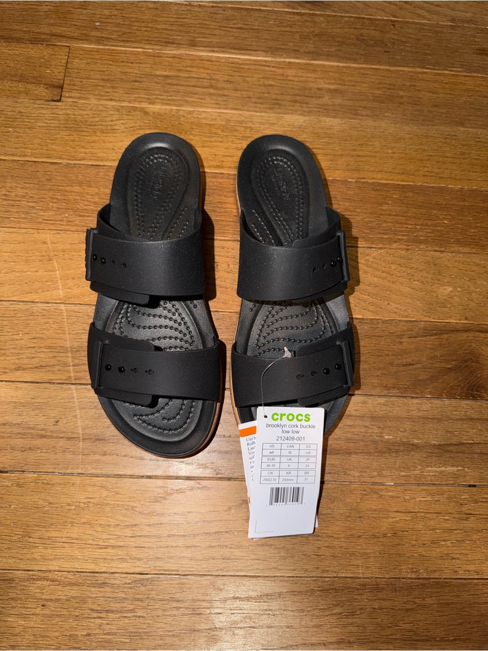 Crocs Brooklyn Low Wedge Cork Buckle Sandals Black Women’s Size 8 NWT - Picture 2 of 6